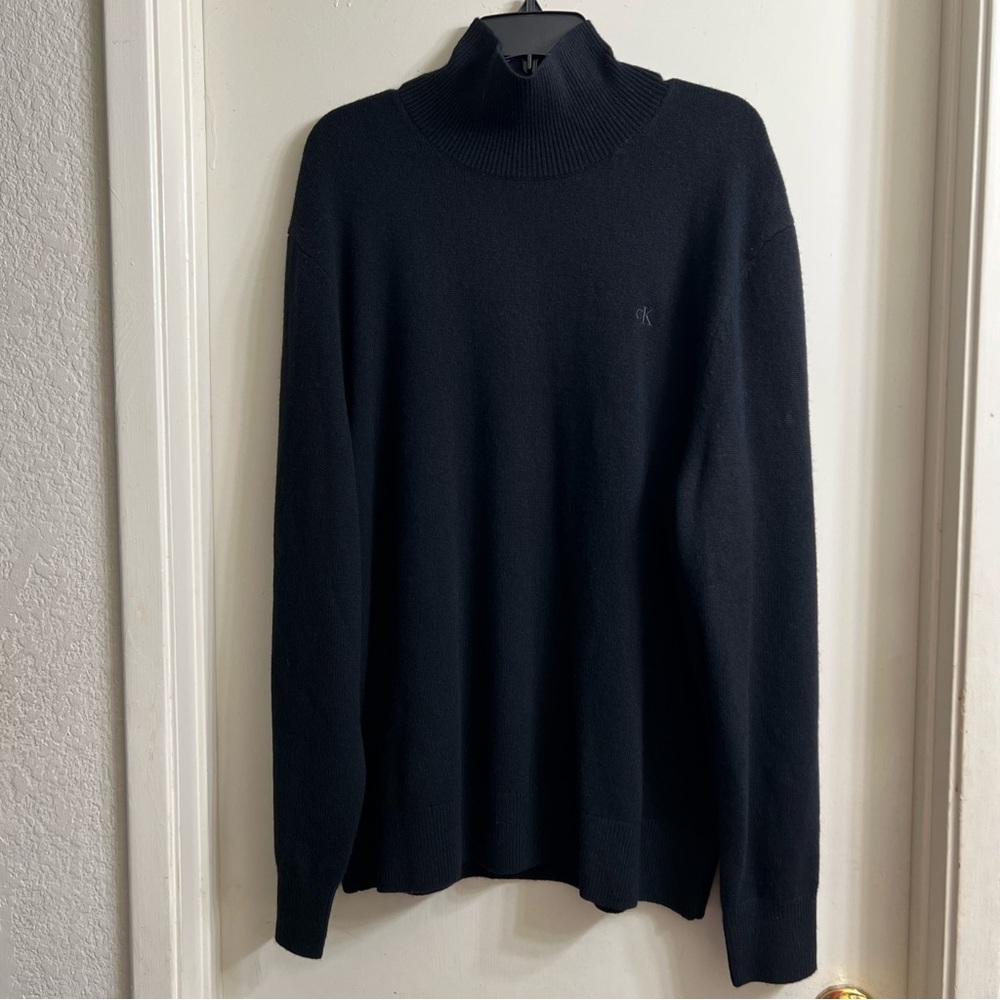 Calvin Klein Wool/Cashmere Black Sweater Men Sz XL  Mock Neck Pullov…